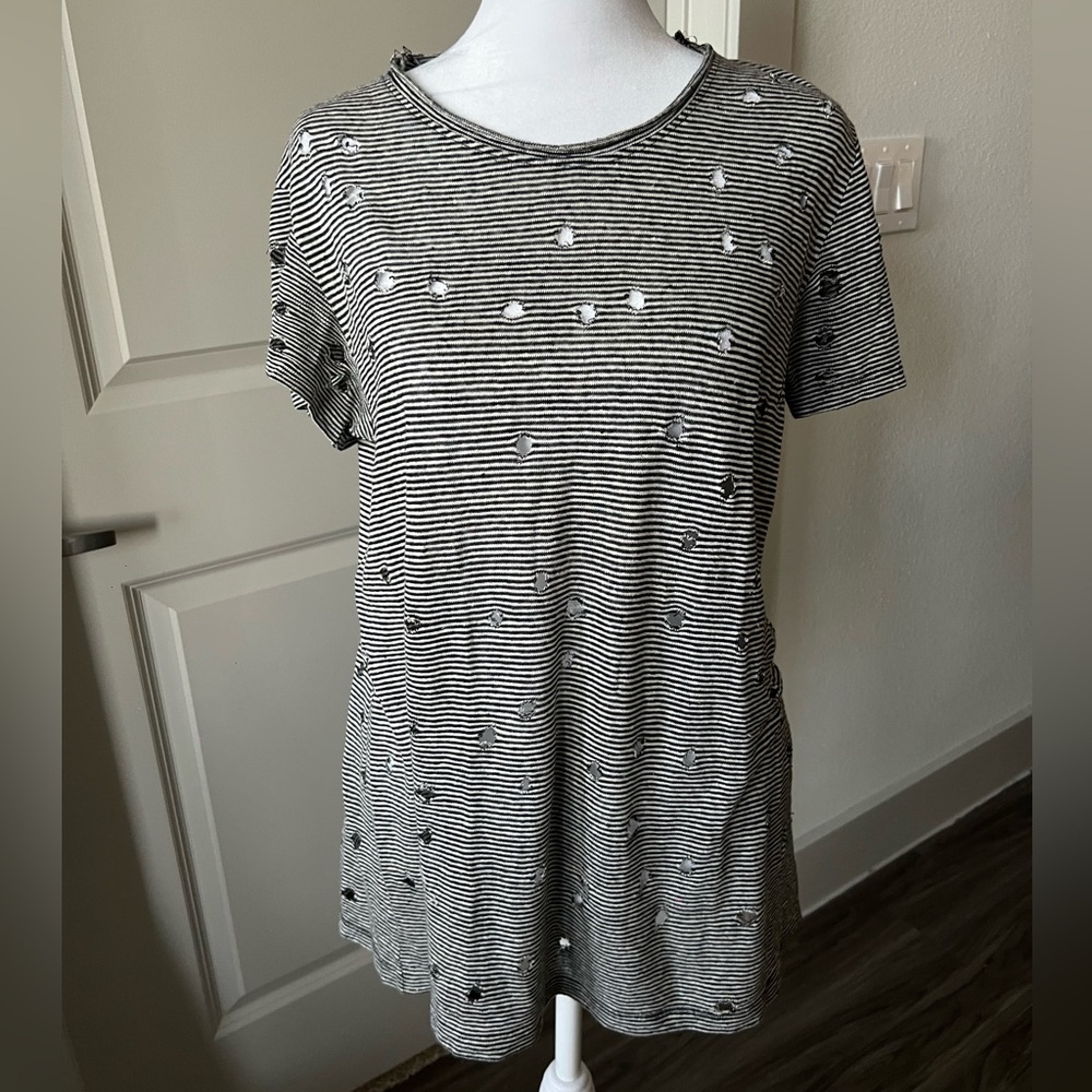 Striped Black and White Distressed T-Shirt
